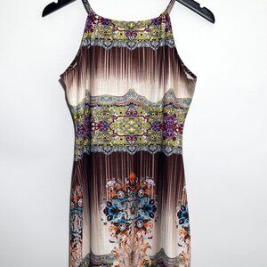 Women Halter Neck Boho Print Sleeveless Casual Mini Dress Sundress, Multicolored